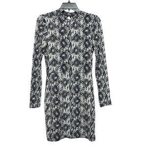 Divided Purple and Black Sheath Dress Mock Neck Long Sleeve